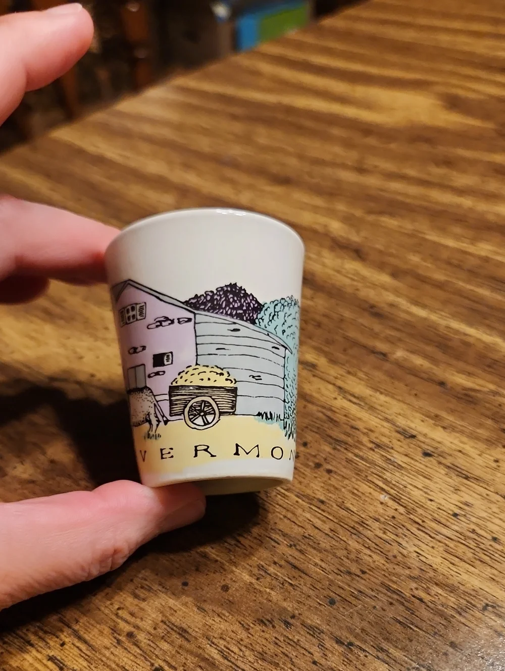 Vermont Scenic Ceramic Shot Glass - Cream with Pastel Illustration